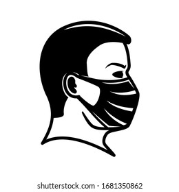 Icono del hombre con una máscara protectora sobre un fondo blanco.