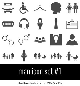 Man. Icon set 1. Gray icons on white background.