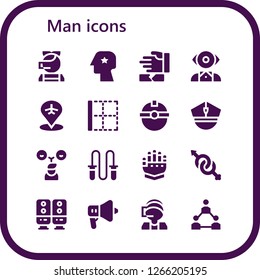  man icon set. 16 filled man icons. Simple modern icons about  - Call center, Head, Martial arts, Mentalist, Placeholder, Border, Worker, Police, Friends, Jumping rope, Gauntlet