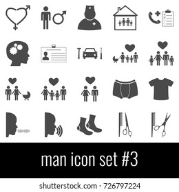 Man. Icon set 3. Gray icons on white background.