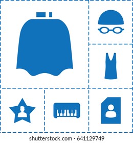 Man icon. set of 6 man filled icons such as piano toy, hairdresser peignoir, singlet, favourite user, swimming hat and glasses