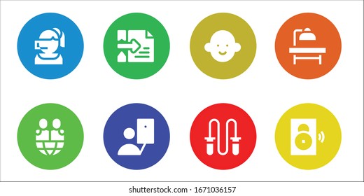 man icon set. 8 filled man icons. Included Call center, Friends, Hacker, Selfie, Avatar, Jumping rope, Operating table, Speaker icons