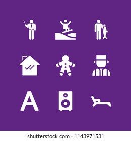 man icon set with gingerbread man, surfing and serbian vector icons for web and graphic design