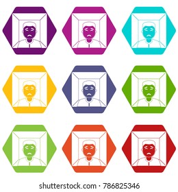 Man icon set many color hexahedron isolated on white vector illustration