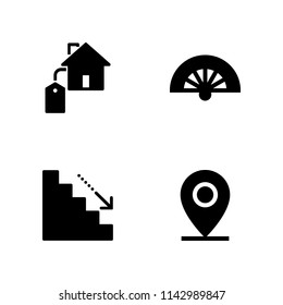 man icon set. stairs, fan and house vector icon for graphic design and web