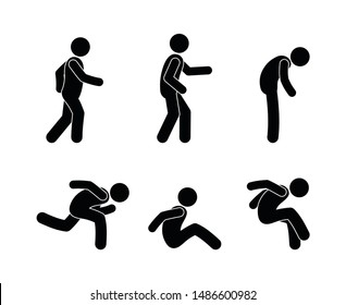 man icon set, stick figure people pictogram, isolated silhouettes stickman,people in various poses 