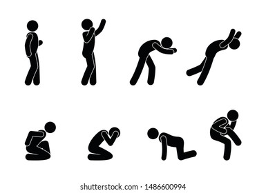 man icon set, stick figure people pictogram, isolated silhouettes stickman,people in various poses 