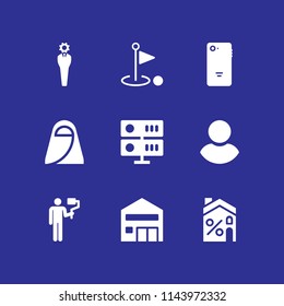 man icon set with user, server and house vector icons for web and graphic design