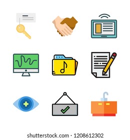 man icon set. vector set about tablet, key, music folder and open icons set.