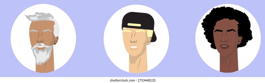 Man-Symbol-Set.Soziale Netzwerk-Symbole. Vektorgrafik. Moderner Stil. Gesichtslose Avatare.