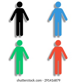 man icon with shadow - colored vector set