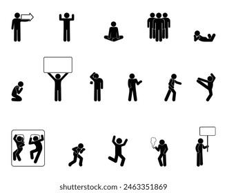 man icon, stick figure, human silhouettes, stickman set