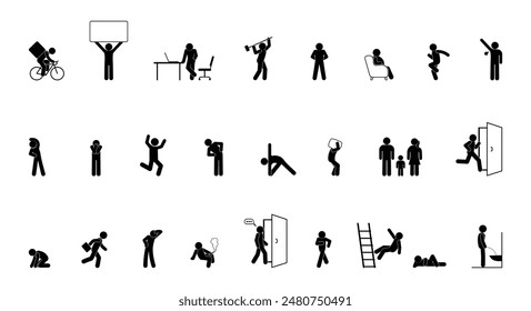 man icon, stick figure people, stickman, silhouettes, human pictograms