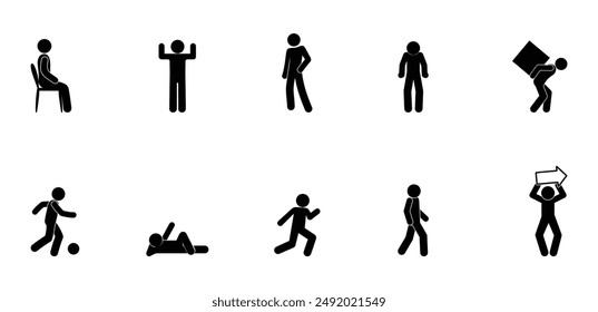 man icon, stick figure people, stickman, silhouettes, human pictograms