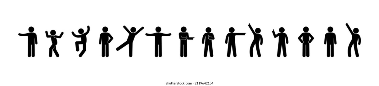 man icon, stickman stands, people silhouettes set