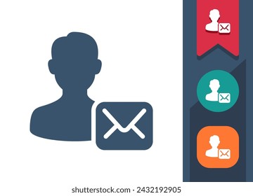 Icono de hombre. Usuario, Avatar, Sobre, Correo, Correo electrónico, Mensaje. Profesional, píxel icono de vector perfecto.