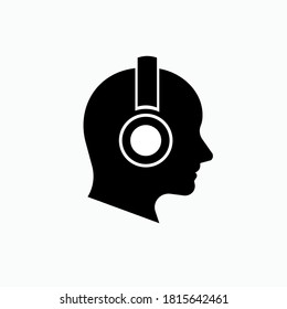 Man Icon Using Headphones. Listening Session Symbol - Vector.