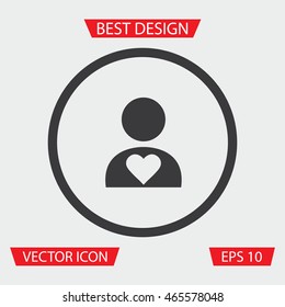 Man Icon - Vector illustration of man icon in circle on gray background. Heart Icon. Medical Icon. Love Icon.