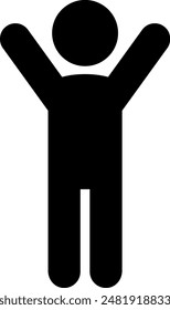 Man icon vector male symbol with hands up in a flat color glyph pictogram illustration