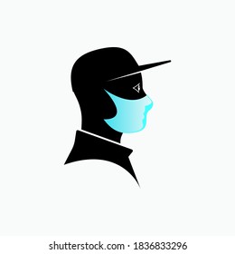 Man Icon Wear Mask. Symbol of Protection from Virus Transmission - Vector Logo Template.