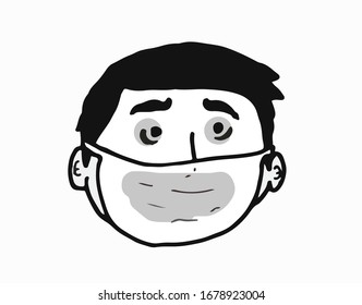 man icon wearing a mask for corona virus.