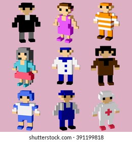 Man icons of 3D pixel art for design project -   vector illutration 