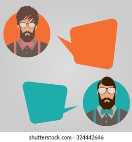 man icons with colorful dialog speech bubbles