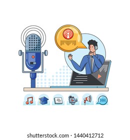 man with icons digital audio studio