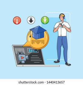 man with icons digital audio studio