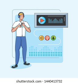 man with icons digital audio studio