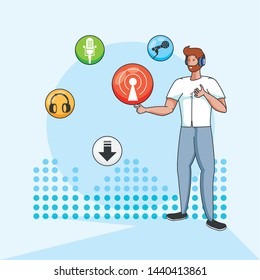 man with icons digital audio studio
