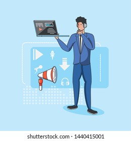 man with icons digital audio studio