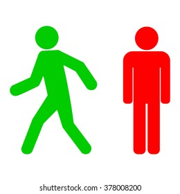 Man Icons, Green Man Walking And Red Man Standing Icons, Vector Illustration.