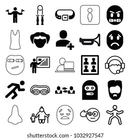 Man icons. set of 25 editable filled and outline man icons such as man with flags, thief emot, running, photo for passport, teacher, head bang emot, swimming glasses, operator