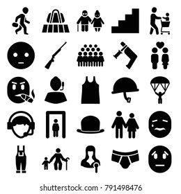 Man icons. set of 25 editable filled man icons such as luggage belt, metal gate detector, man underwear, group, nail gun, sad emot, couple, gardener jumpsuit, support