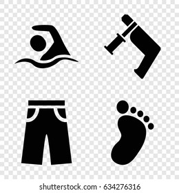 Man icons set. set of 4 man filled icons such as foot print, pants, nail gun