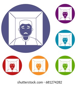 Man icons set in flat circle red, blue and green color for web