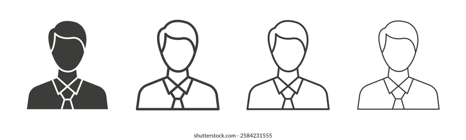 Man icons set. Liner outlined and flat black color