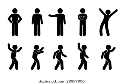 man icons set, people in different poses, stickman silhouette illustration, vector human figures