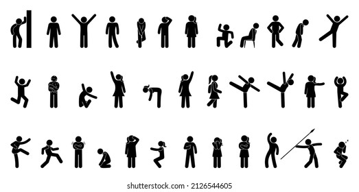 man icons set, stick figure stickman isolated pictograms, people silhouettes simple vector illustration