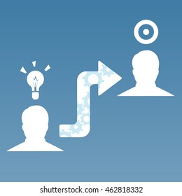 Man icons share idea or thoughts on target arrow infographic