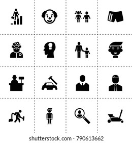 Man icons. vector collection filled man icons. includes symbols such as car body repair, car jack, man with vacuum cleaner, user search. use for web, mobile and ui design.