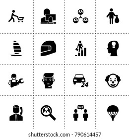 Man icons. vector collection filled man icons. includes symbols such as structure, user search, 24/7 car service, car mechanics. use for web, mobile and ui design.