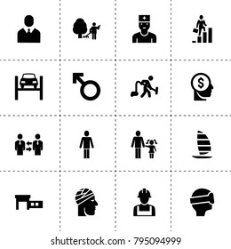 Man icons. vector collection filled man icons. includes symbols such as money in head, businessmen communication, car lift, car service. use for web, mobile and ui design.