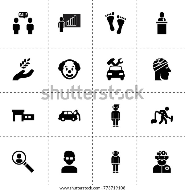 Man icons. vector
collection filled man icons. includes symbols such as harvest, car
repair, car service, user search, speaker, lecturer. use for web,
mobile and ui design.