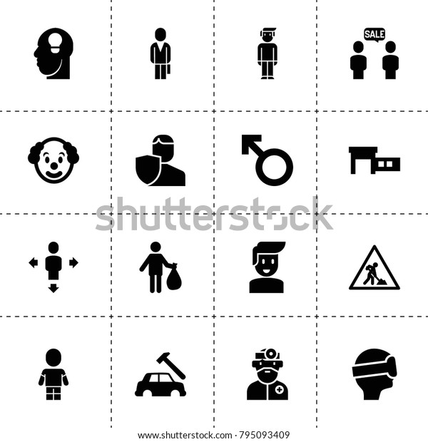 Man icons. vector\
collection filled man icons. includes symbols such as car body\
repair, car service, man with garbage, insurance, idea. use for\
web, mobile and ui design.