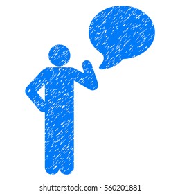 Man Idea Balloon grainy textured icon for overlay watermark stamps. Flat symbol with scratched texture. Dotted vector blue ink rubber seal stamp with grunge design on a white background.