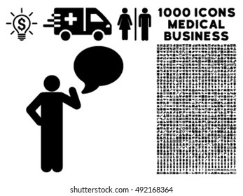 Man Idea Balloon icon with 1000 medical business black vector pictographs. Set style is flat symbols, white background.