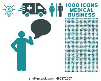 Man Idea Balloon icon with 1000 medical business soft blue vector design elements. Design style is flat bicolor symbols, white background.