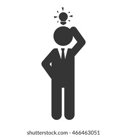 man idea bulb head business suit silhouette executive person tie vector graphic isolated and flat illustration